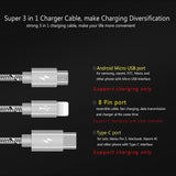 Premium Unbreakable Nylon Fast Charging Braided 3 in 1 Data Cable
